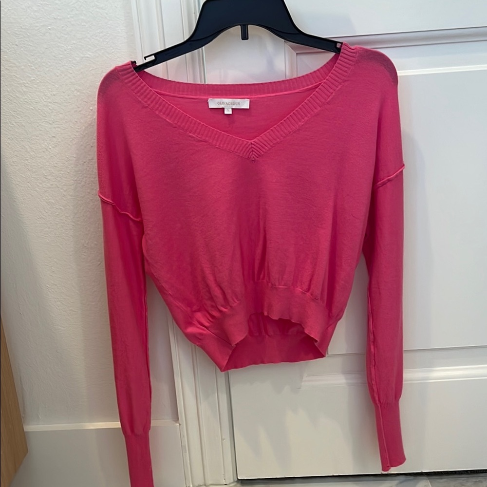 Olivaceous Light Weight Cropped V Neck Sweater